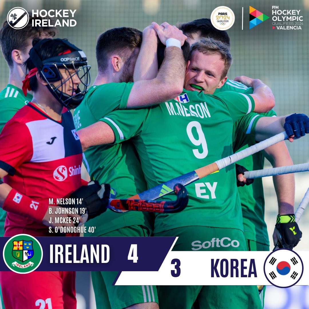 𝐈𝐑𝐄𝐋𝐀𝐍𝐃 𝐌𝐄𝐍 𝐇𝐀𝐕𝐄 𝐃𝐎𝐍𝐄 𝐈𝐓!!

They secure their ticket to the Paris 2024 Olympics! What an incredible performance that was against a truly determined Korea side. ☘️☘️

#HockeyInvites #EnrouteToParis #Paris24 #greenmachine