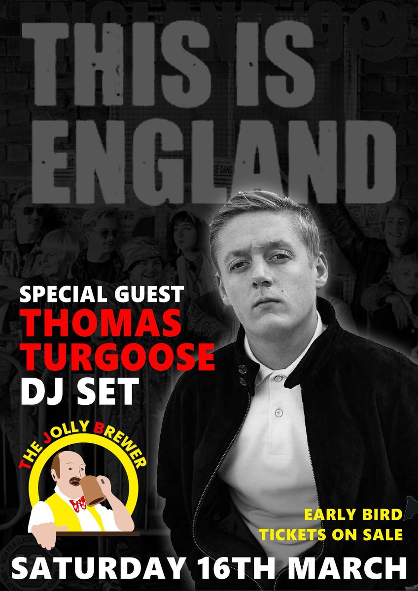 PROUD TO PRESENT - This Is England Thomas Turgoose DJ Event! 🎉 PRIORITY ACCESS to exclusive Early Bird Tickets at just £5! 🎟️ Hurry, they're very limited, so don't miss out on this incredible deal. Let's make it a night to remember! 🕺💃 buytickets.at/thejollybrewer… See you there!