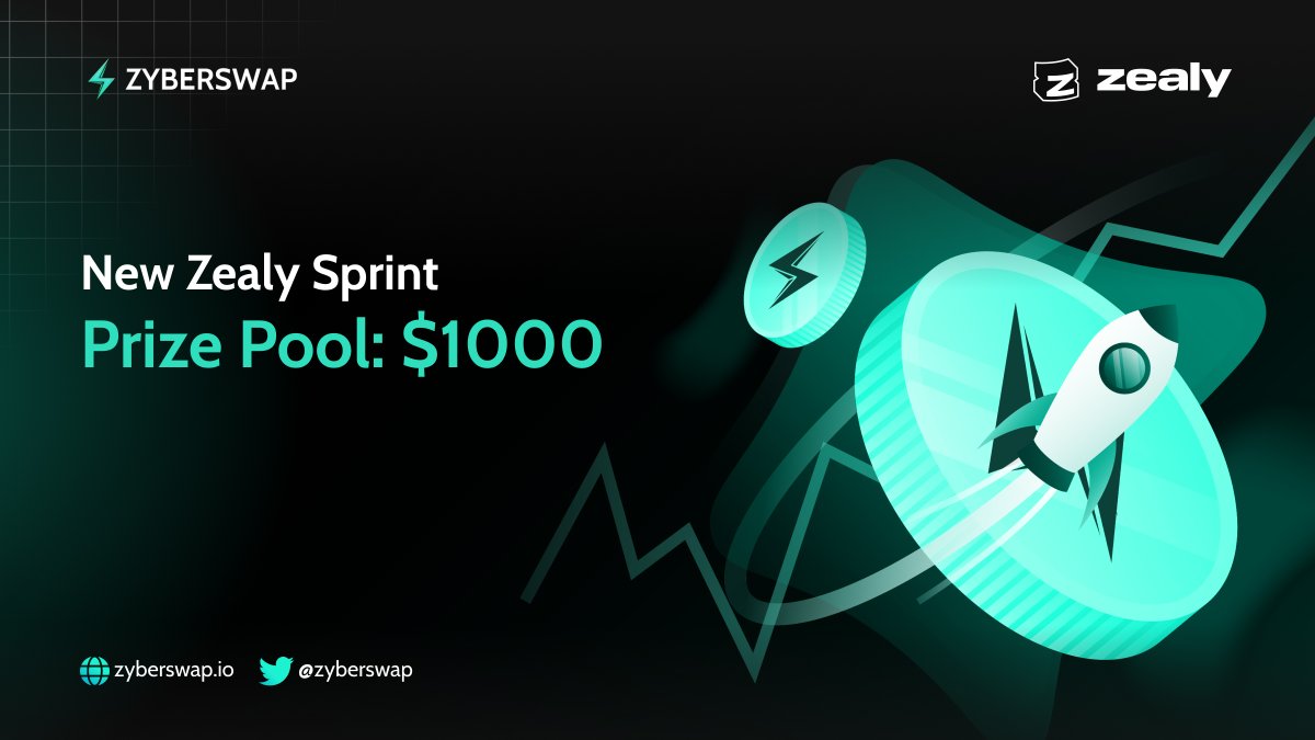 🏃 Zealy Sprint for $1000 🏃

Support #Zyberswap by completing simple daily quests on our <a href="/zealy_io/">Zealy</a> platform. Secure one of the first 100 places and you will for sure get rewarded with $USDC and $sZYB!

💰 Prizepool: $1000
🏁 Finish: 29th Feb
👉 Link: zealy.io/c/zyberswap/qu…