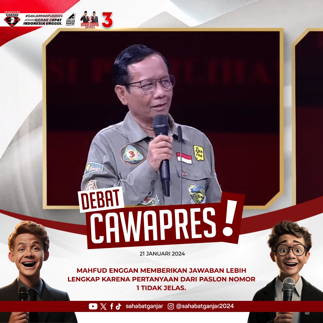 Calon Wakil Presiden Indonesia nomor urut tiga, Mahfud, memberikan respons terhadap pertanyaan mengenai inflansi hijau atau ekonomi hijau dari paslon nomor 1. 

Mahfud menyoroti pemanfaatan ekonomi masyarakat dengan merujuk pada keberlangsungan lingkungan hidup, sebagaimana yang