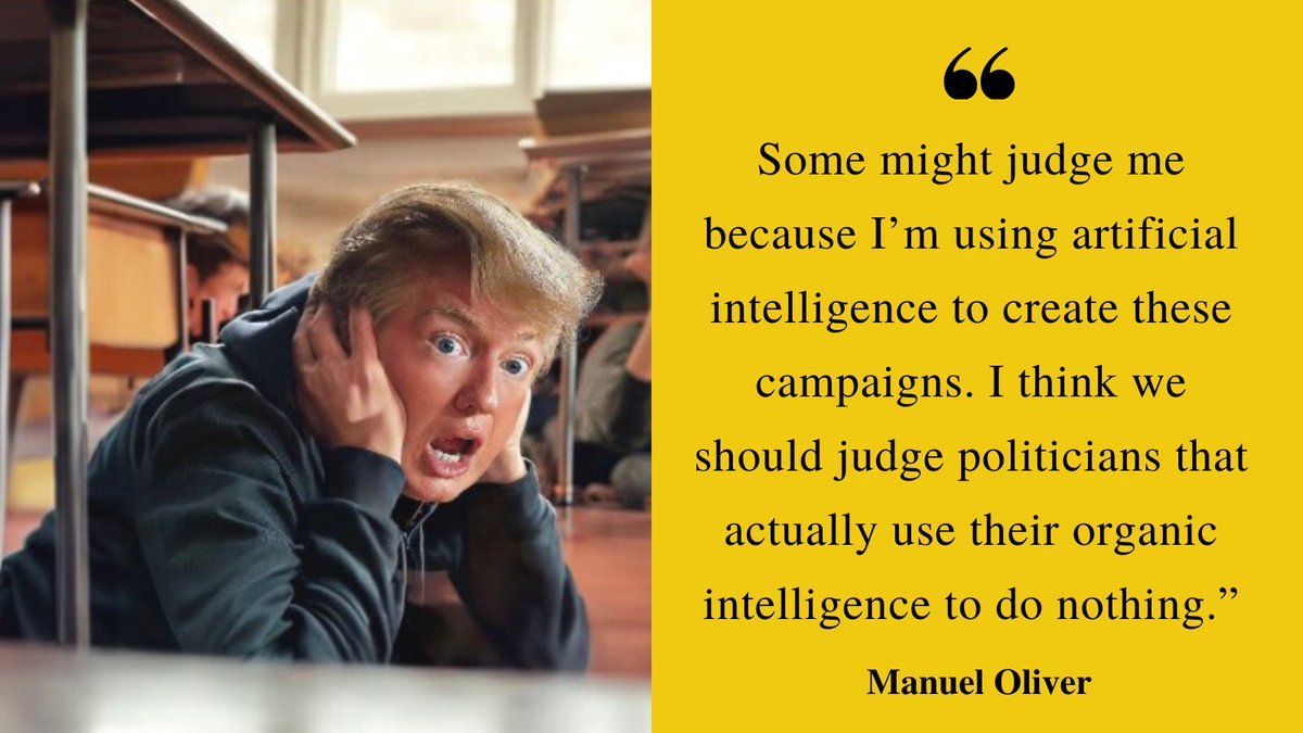 'Some might judge me because I’m using artificial intelligence to create these campaigns. I think we should judge politicians that actually use their organic intelligence to do nothing.” @manueloliver00 cbs12.com/amp/news/local… | @CBS12