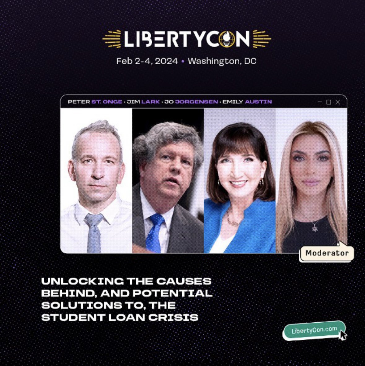 sfliberty's tweet photo. Inflated tuition costs, resulting from a massive influx of readily available loans and promised forgiveness plans, establish an enduring cycle for this escalating issue.

Who better to delve into this problem and propose solutions than three economics professors? We're bringing in @profstonge, Jim Lark, and @JoForLiberty for an honest talk about ending this crisis for good.

Are you curious about this discussion? It's all going down at LibertyCon International from February 2-4, 2024.

@sflibertycon isn't just another conference. It's a global convergence, with attendees from almost 50 countries.
We're not just about debating problems but about forging real-world solutions.

Check out speakers, programming, and more at the official website: https:/libertycon.com/