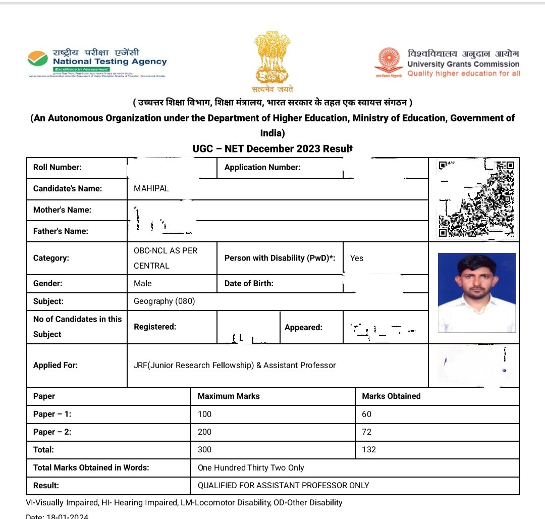 पहले ही प्रयास में भूगोल (#Geography) विषय में राष्ट्रीय पात्रता परीक्षा (#NET) में सफलता प्राप्त की।