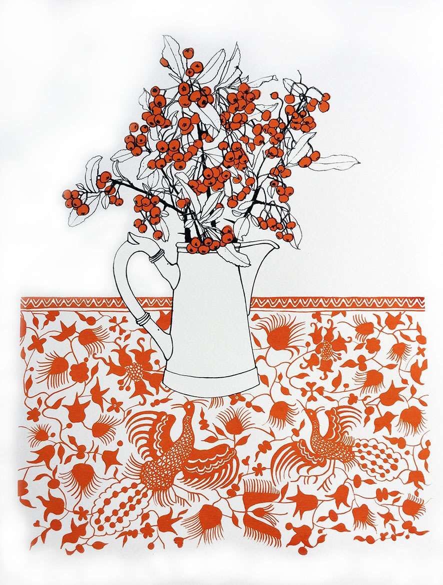 With a father well known for his wonderful pieces Emily Gillmor has certainly stepped up to the mark and created beautiful screenprints ‘Berries and Peacocks