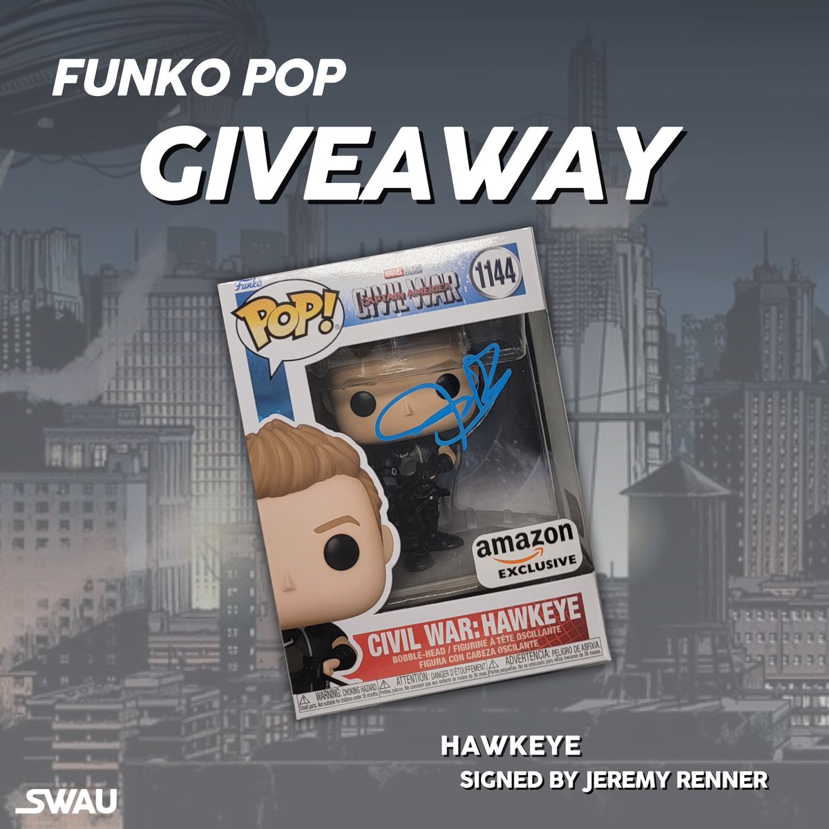 We’re excited to announce our next giveaway! All Marvel fans are going to want to step back up to the plate; enter for a chance to win this Hawkeye Funko Pop signed by Jeremy Renner! Here are the rules. To enter: • Follow @swau_offical • Like this post • Retweet for an…