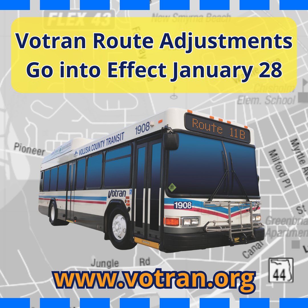 Starting Sunday, Jan. 28, Votran will improve its service by adjusting several routes. Details on affected routes and how staff will assist riders with the transition are available at the following link: bit.ly/4b1IAf8.