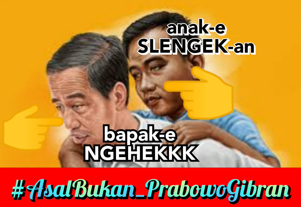 Like son like father...
bapak-e "NGEHEKKK"...
anak-e "SLENGEK-an"...
(jokowi giibran)..👎🙉😛🙈🤑🙊👎
#AsalBukan_PrabowoGibran