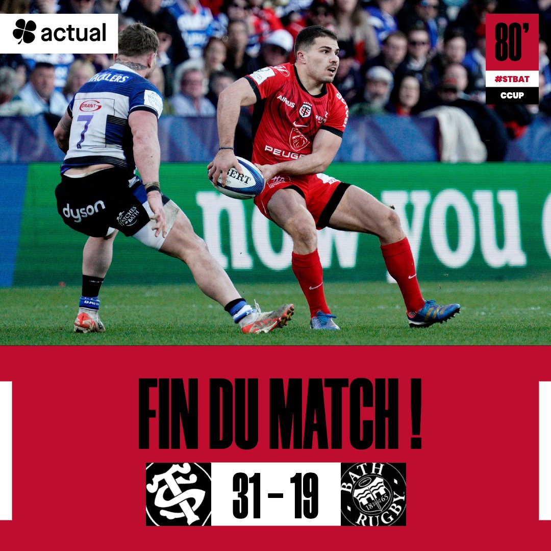 StadeToulousain's tweet photo. VICTOIRE 🔥

Nos Stadistes réalisent un sans faute avec une 4ème victoire dans cette Investec Champions Cup ❤️🖤

#STBAT https://t.co/m5Kg7aW4ol