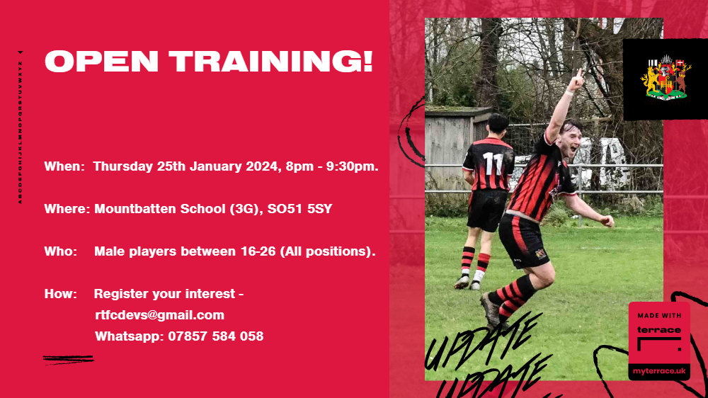 🚨 OPEN TRAINING SESSION! 🚨 This Thursday (25th) sees us hosting our second open training session of the season for our Open Age development & U23 groups. Open to Male players age 16-26, it's perfect for players looking to test themselves at Hampshire Combination League Level