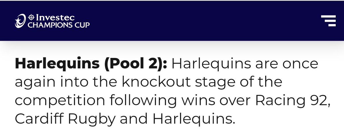 I thought we're great against Racing and Cardiff but rolled over against.... errr... Harlequins? @Harlequins @ChampionsCup