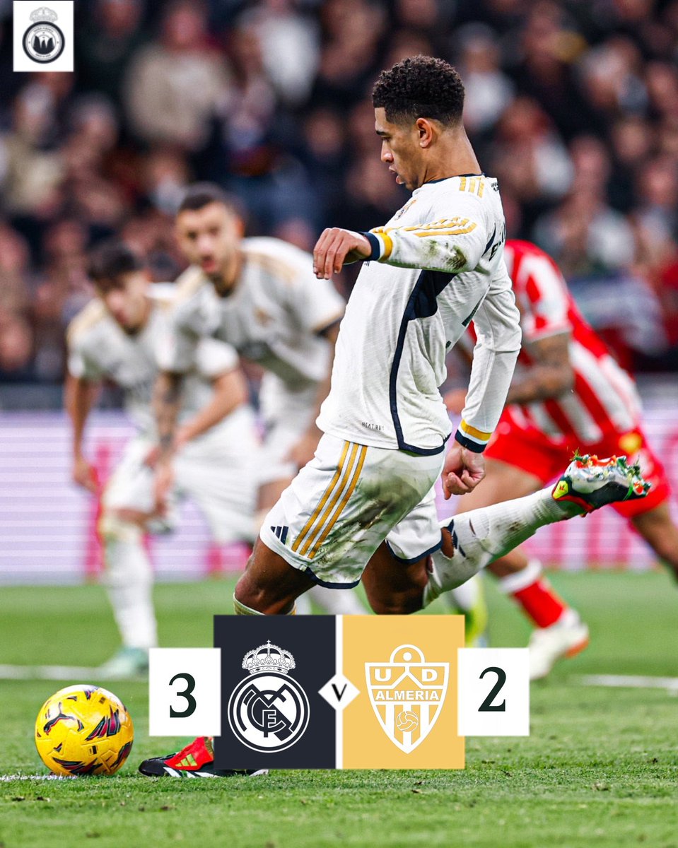 Pena_Baku's tweet photo. 🏟️ “Los Blankos”dan əzmkar qələbə..

Real Madrid 3-2 Almeriya

57’ Jude Bellingham (P)1-2.
67’ Vini Jr. (ass. Tchouameni)2-2.
90+9’ Dani Carvajal (ass. Jude Bellingham)3-2.

#penabaku #peñabaku #madridistas #madridista #rmfans #madridismo https://t.co/9k9omI58Fi