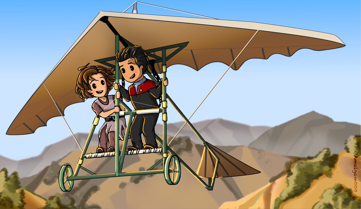 Amalgam000_JC's tweet photo. #ConcerningFlight (of Fancy) - Epilogue
"Care to go for a spin, Commander?"

A wondrous flight…Until they realized neither of them knew how to land this thing... 😆🥰❤️ Enjoy!
#CartoonVoyager #StarTrekVoyager #JanewayxChakotay #JCfanart #Fanart #StarTrek #JC #DaVinci #Holodeck https://t.co/FQYCTviWnp