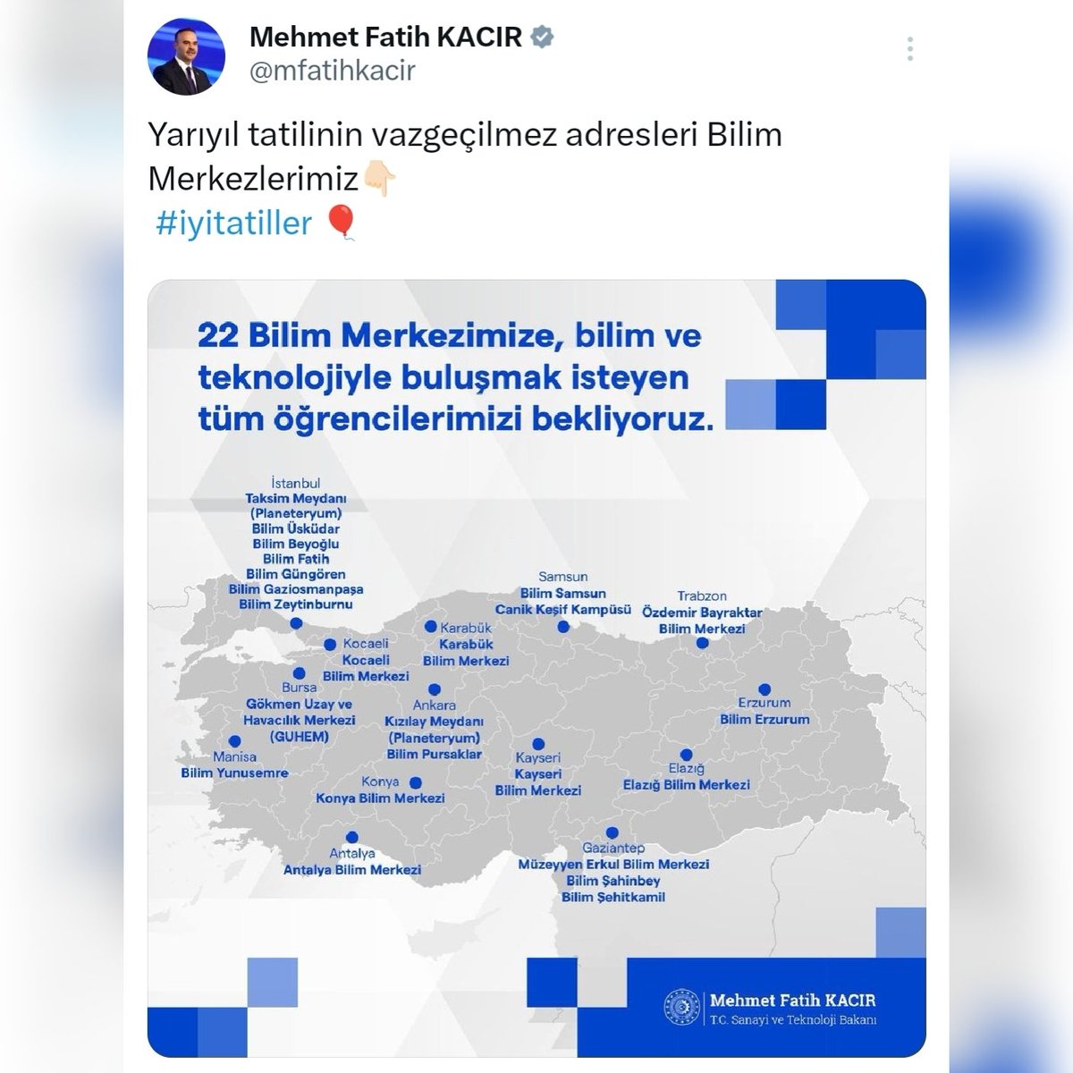 bilimsahinbey's tweet photo. Bilim dolu bir yarıyıl tatili için @bilimsahinbey ' bekleriz.
💻🚀☘️🎑
@mtahmazoglu
@sahinbeybel
@TCSanayi 
@Tubitak 
@T3Vakfi 
@t3bilimtr https://t.co/wHqwxG6dxy