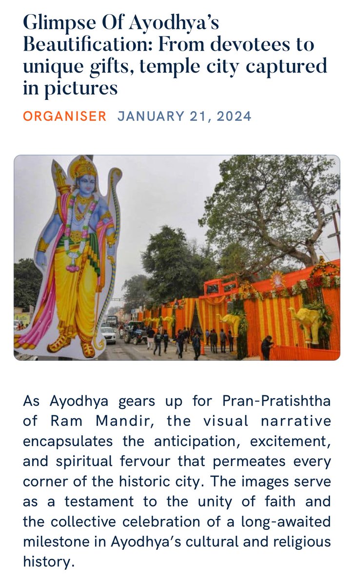 vaayupankh's tweet photo. Glimpse Of Ayodhya’s Beautification: From devotees to unique gifts, temple city captured in pictures
 https://t.co/QmcHcT0o6f

via NaMo App https://t.co/9n4TVMgBAO