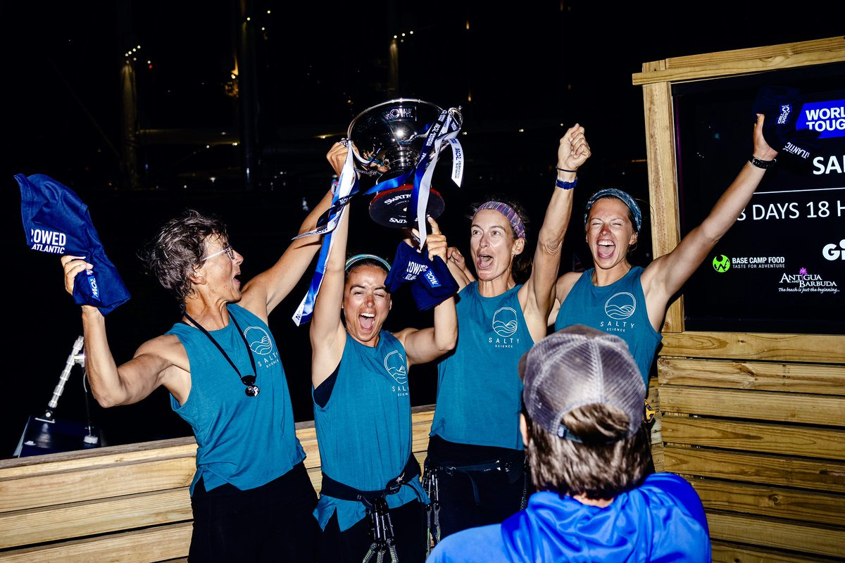 toughestrow's tweet photo. 💥RACE FINISH💥
Team @Row4SaltySci 🇺🇸🇨🇦 just finished their 3,000 mile crossing in a time of 38 days 18 hours and 56 minutes coming in as our seventh team overall and winners of the Women’s Class🏆
#oceanrowing #extremesports #ocean #scientists #worldstoughesrow #usrowing https://t.co/JYlBFqDrgn