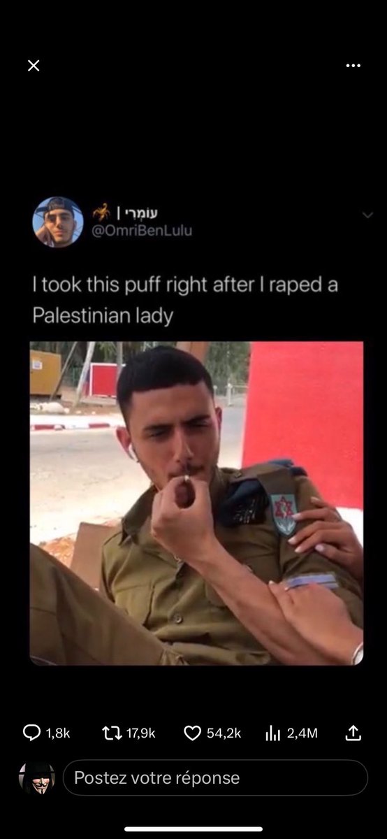 TFilastin's tweet photo. J'ai pris cette bouffée juste après avoir violé une Palestinienne https://t.co/lcB7mpqaFk