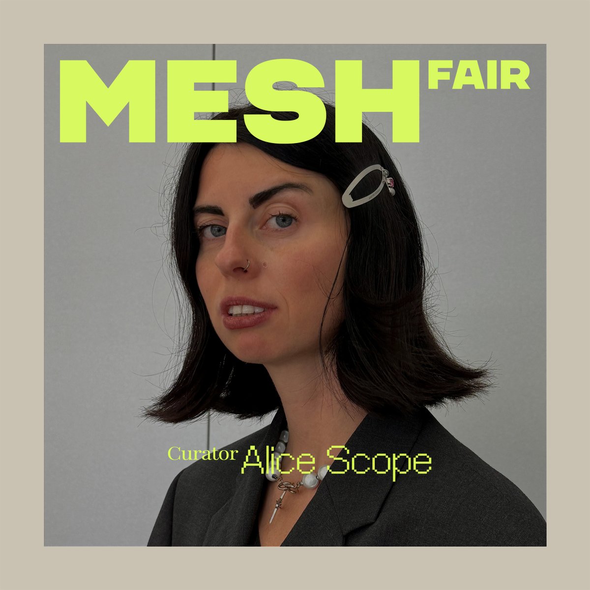 Delighted to announce that <a href="/alicescope_/">Alice Scope</a> <a href="/vellumla/">Vellum LA</a> is one of the fifteen MESHfair 2024 curators.

Alice will select artists from this week's Open Call (closes Jan 27th).

Alice, a Ukrainian curator &amp; researcher based in LA, creates speculative worlds in gaming, XR, performance.