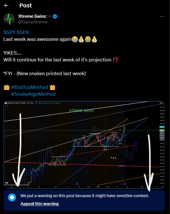 GainzXtreme's tweet photo. That makes sense.......    🤔🙄

@X 
@premium 

#DoNotAmplify
#Suppressed

$SPY $SPX https://t.co/2db6eiwZqC