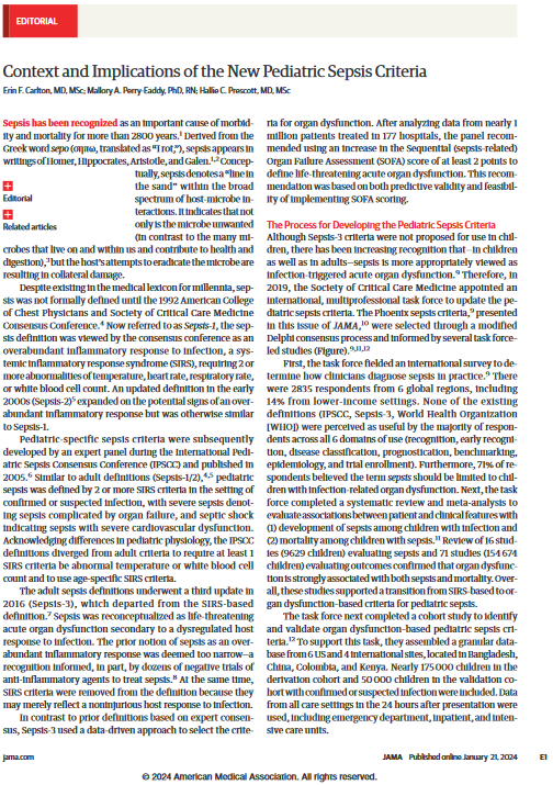Editorial: Context and Implications of the New Pediatric Sepsis Criteria ja.ma/3HspW2C #SCCM2024