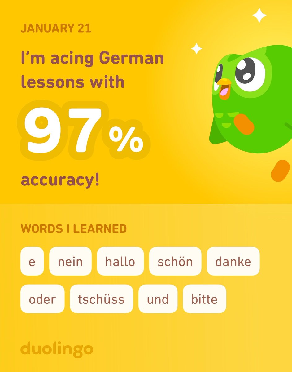JoshKwok_OTstud's tweet photo. I’m learning German on Duolingo! It’s free, fun, and effective. https://t.co/h1lRVAxM3J
