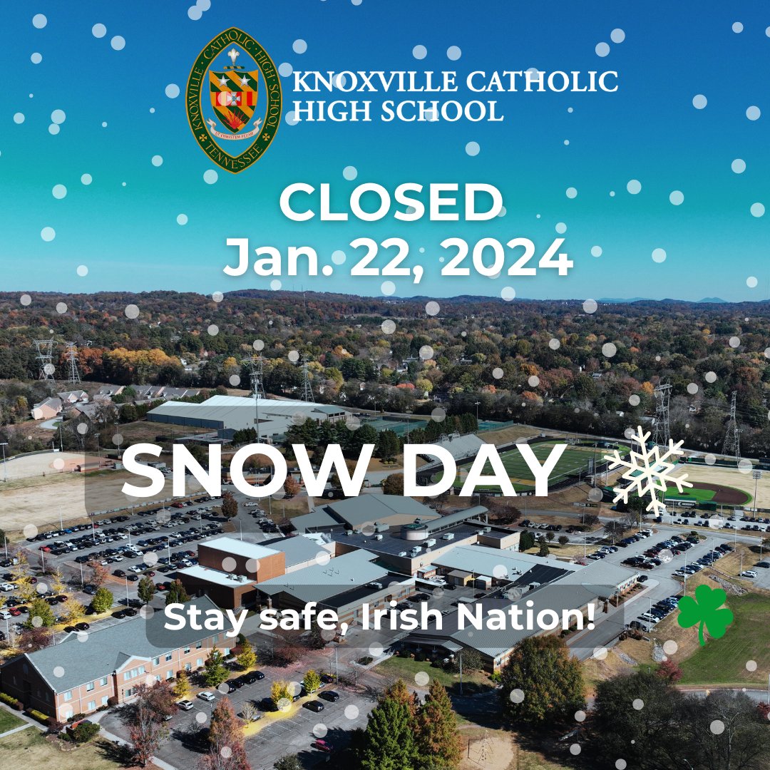 KnoxCatholic's tweet image. Dear KCHS Community,

After visiting our campus this morning at 11 a.m. with Kelly Tillery, our Physical Plant Manager, and surveying the parking lot and Fox Lonas Road, we have made the decision to remain closed for tomorrow, Monday, January 22. Despite our best efforts, we do…