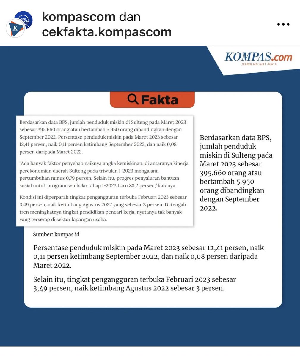 Pernyataan Cawapres Paslon satu Pak <a href="/cakimiNOW/">A Muhaimin Iskandar</a> menyebutkan bahwa pertumbuhan ekonomi sulawesi tengah ( Sulteng ) 13 persen, tapi rakyatnya tetap miskin.

Faktanya : 
Pertumbuhan ekonomi sulteng berdasar data Kompas.id banyak disumbang  sektor tambang terutama nikel.