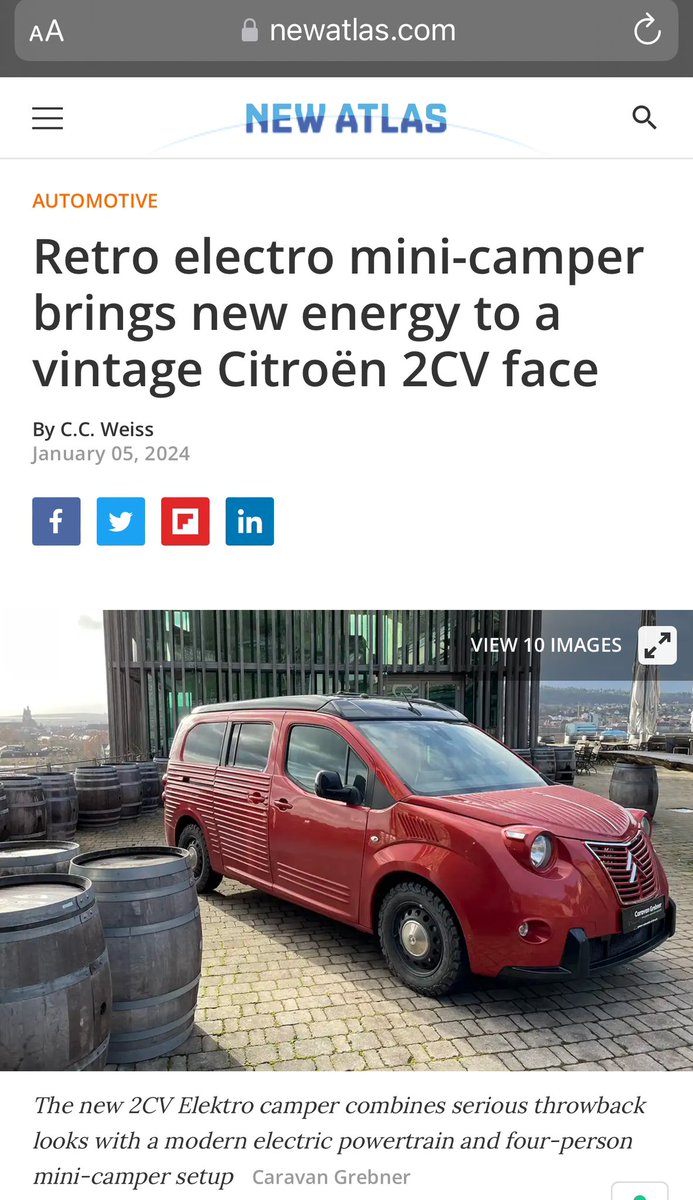 Well isn’t this cute ? An electric retro camper van - my first car was a 2cv. newatlas.com/automotive/van… #electriccamper #electriccampervan #electricvan #2cv #2ev