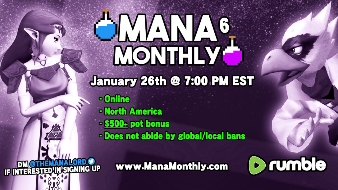 #ManaMonthly 6 is five days away on #Rumble We have reached $500+ 👉Top 8 payouts + merch giveaways + bonus star$ (like mario party) 🤼This tournament series is for us by us - donations are used to spread the love 🫶The only inclusive event in #Melee today. DM to join|