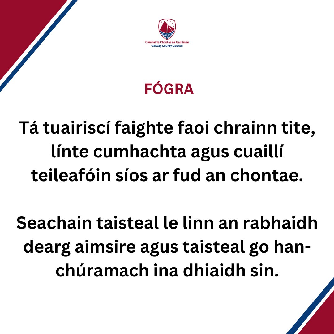 Fogra 
<a href="/aaroadwatch/">The AA Ireland</a> @galwaybayfmnews <a href="/CTribune/">Connacht/CityTribune</a>
#gaillimh #galway #StormIsha