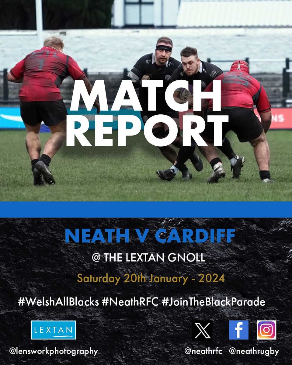 MATCH REPORT: Neath v Cardiff ⚫️🏉 Going into injury-time, Neath were right in this game but Cardiff killed off the home team's determined challenge…. 📆 20.01.24 📌 @ The Lextan Gnoll Read more on our website: 🔗 buff.ly/424h0tH #WelshAllBlacks #JoinTheBlackParade