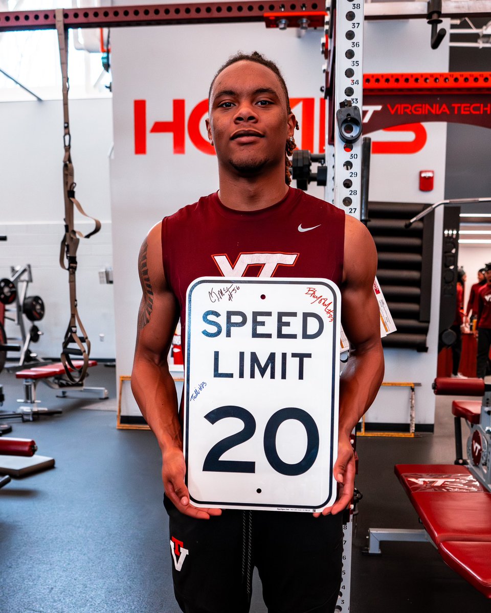 HokiesFB's tweet photo. Welcome to the 20 mph club 🏎️💨

S/O to our guys who hit speeds of 20+ mph during training this week 😎

#ThisIsHome https://t.co/vvnhyWy7vq