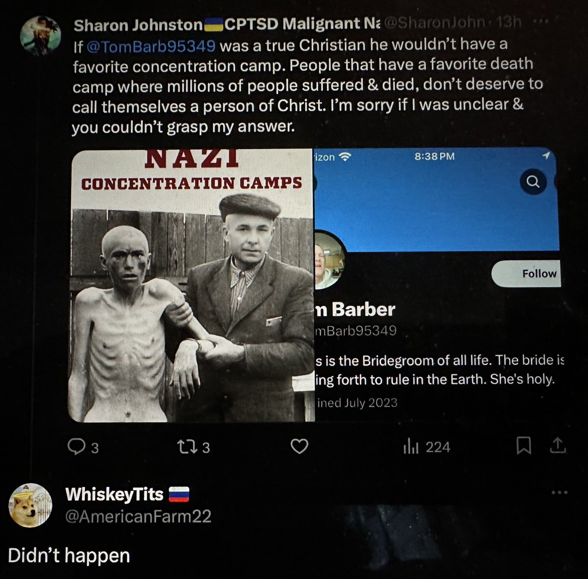 ⁦<a href="/SharonJohn93676/">Sharon Johnston~CPTSD🇺🇦DID Malig Narc Abuse Srvr</a>⁩ calls out a nazi and a ruz scumbag chimes in.