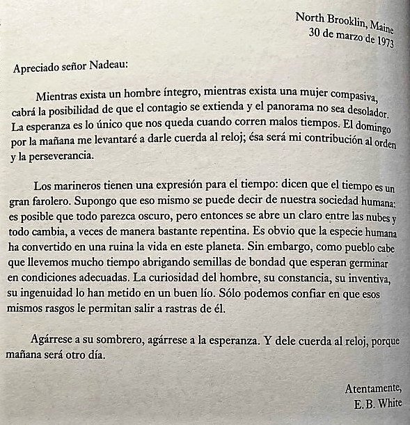 literlandweb1's tweet photo. En 1973,el escritor E.B. White respondía con esta carta a un lector...Demos cuerda al reloj. https://t.co/so7J1hqNOI