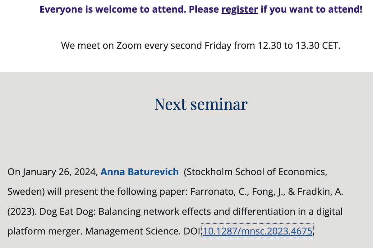 📢 #REGIS is going to 🇸🇪 with @AnnaBaturevich from @hoi_sse. She will present the #ManSci paper by @jessicayfong, @AndreyFradkin & Farronato on 'Balancing Network Effects and Differentiation in a Digital Platform Merger. 🗓️ Jan 26, 2024 at 12.30 CET ➡️ regis.science