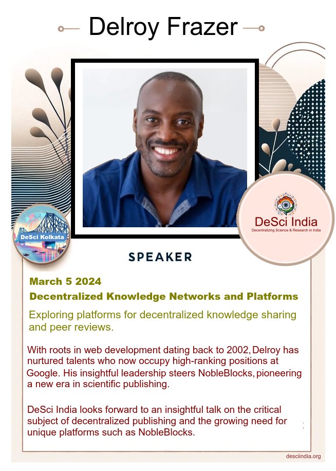 DeSciKolkata's tweet image. Gear up for a deep dive into #DecentralizedKnowledge with @delroymfrazer at #DeSciKolkata! 📚

Join us as Delroy, a visionary in web development and founder of @nobleblocks, discusses the transformative potential of decentralized platforms in scientific discovery. 🧠

@DeSciIndia
