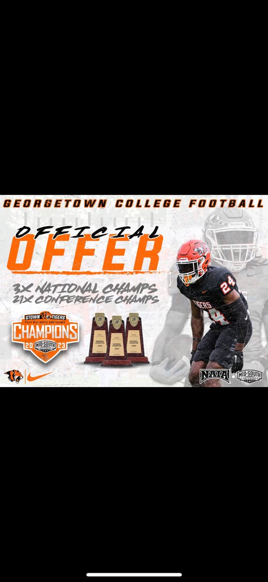 #AGTG After a great phone call with @CoachDamGC I’m blessed to receive an offer from Georgetown College!! @coach_grady 🧡🖤