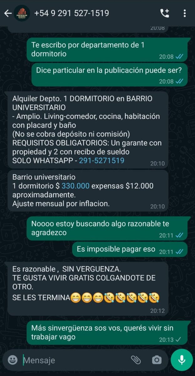 Cuando el Estado no fija reglas o media entre relaciones desiguales,  aparece la violencia del sálvese quien pueda,  lo que hoy denominan 'oferta y demanda'. 
Insistimos,  si no se restituye la ley de alquileres,  la crisis social es inminente.