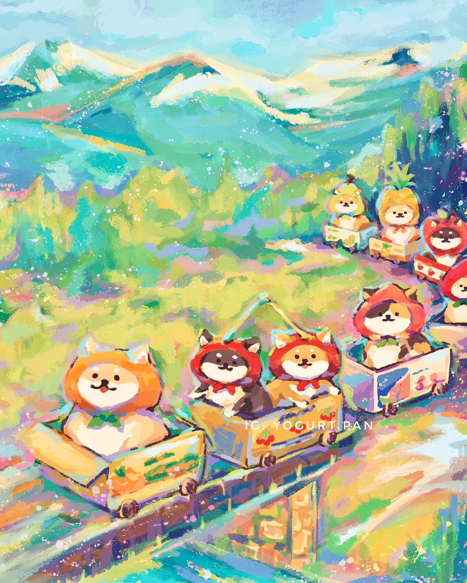 Shiba train in animal crossing fruit boxes :)