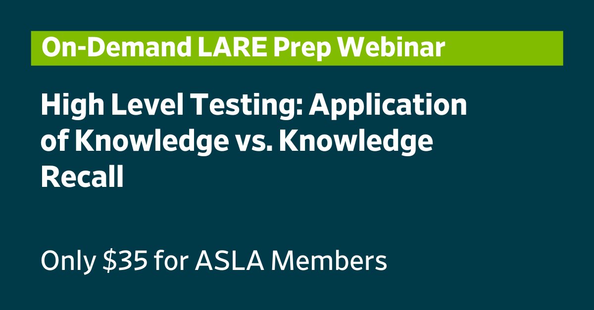NationalASLA's tweet photo. 🌟 Ready to conquer the L.A.R.E. this April? Enhance your critical thinking and problem-solving abilities with our on-demand webinar on high-level testing. Register: https://t.co/6e0bTsEC82 #LandscapeArchitecture #LAREprep https://t.co/Ze6f1MHUy0