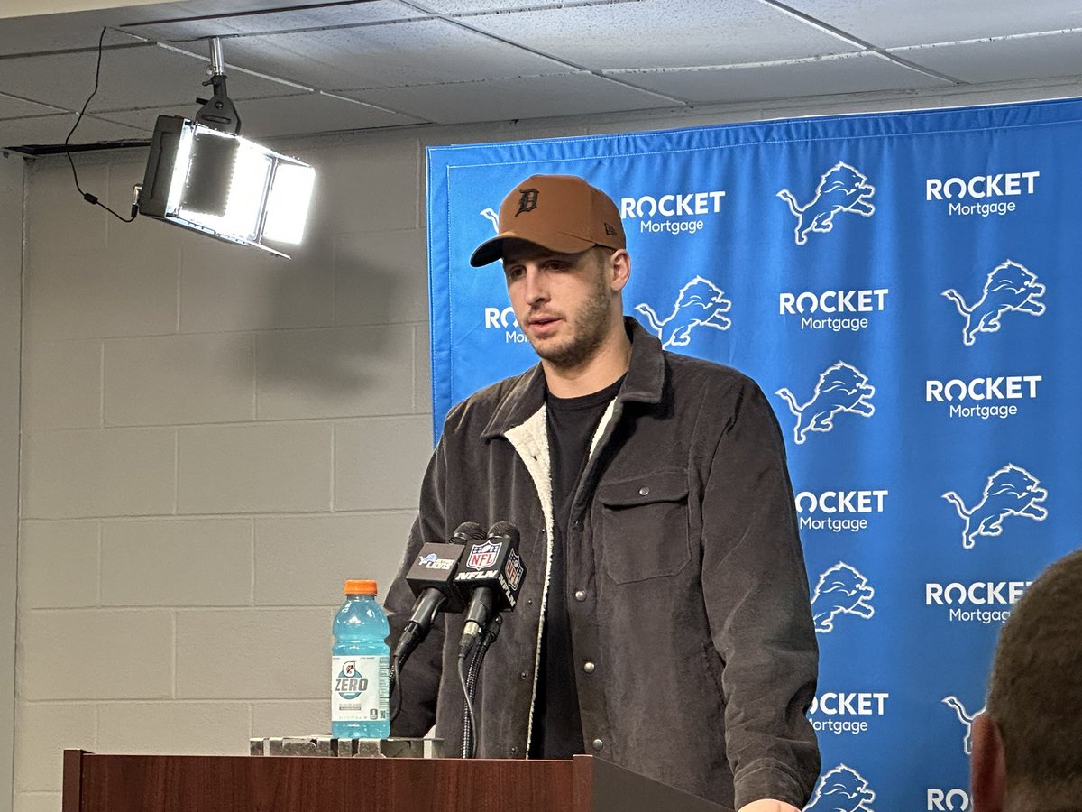 BradGalli's tweet photo. Jared Goff said in this moment, it’d be hard to reflect on three years — but he said Brad Holmes and Dan Campbell built a roster to handle these moments.

“We’re not here by accident,” he said. https://t.co/7rdTdpnhfZ