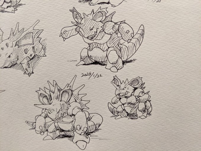 ニドキング 青版の公式絵がグンパツにカッチョイイ 荒々しさが堪らん カキカキ。 