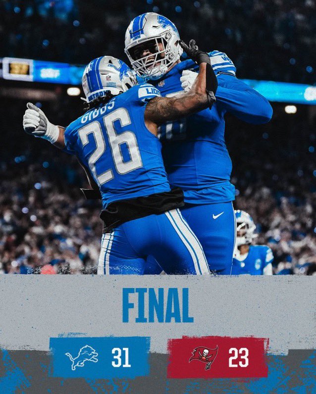 Detroit #Lions win against Tampa Buccaneers and secure a spot in the NFC Championship 🤝🏼 #AllGrit #OnePride | #RaiseTheFlags #GoBucs | #TBvsDET