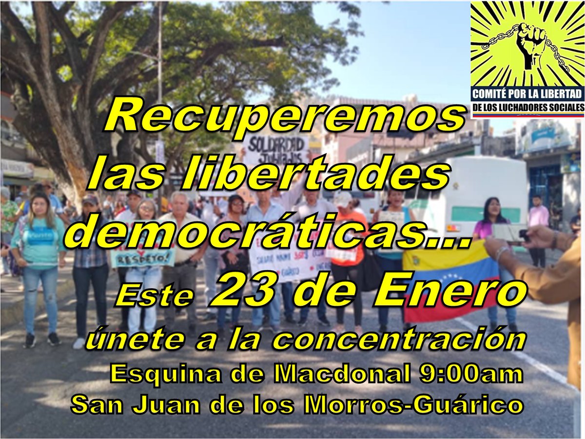 Para luchar por las  libertades democráticas, #SanJuanDeLosMorros  va a la calle este #23E
#LiberenAVictorVenegas 
#PaLaCalleEl23