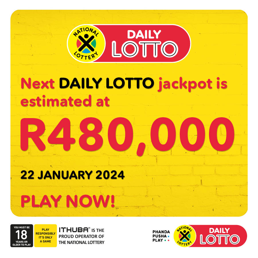 Next DAILY LOTTO jackpot is estimated at R480,000! PLAY NOW bit.ly/2F4XDaX or on the Mobile App.