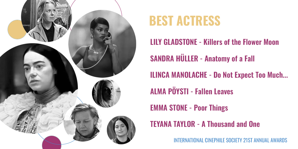 Congratulations to <a href="/lily_gladstone/">Lily Gladstone</a>, Sandra Hüller, Ilinca Manolache, Alma Pöysti, Emma Stone, and <a href="/TEYANATAYLOR/">TEYANA M.J. TAYLOR</a>