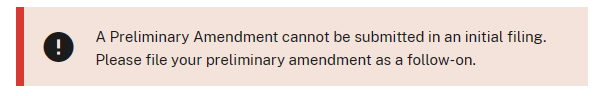 patentpoints's tweet image. Is anybody else getting this ERROR message when uploading new patent application on USPTO website? I am submitting a new application, NOT preliminary amendment. Tried EVERYTHING. Do not want to incur $400 charge for submitting PDF version of the application.

@uspto #Patent #docx