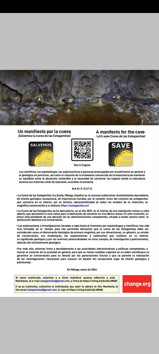 Damos un paso más para conseguir que la Cueva de las Estegamitas de La Araña, Málaga (España) se conserve y no acabe transformada en cemento. Si quieres apoyar esta iniciativa, firma el Manifiesto, y si quieres hacerte Socio Protector, también puedes hacerlo. Salvemos la cueva!!!