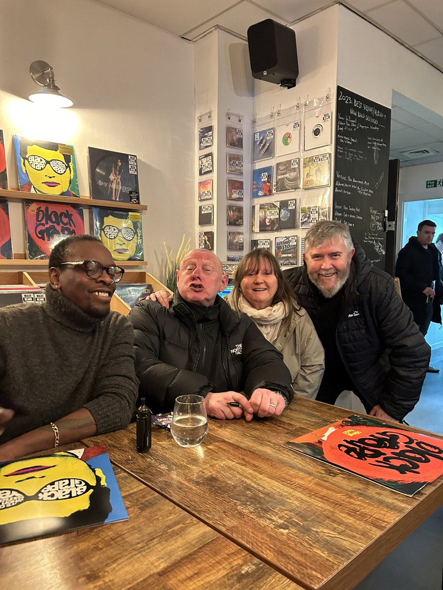 Absolutely brilliant to meet the inimitable @ItsBlackGrape at @waxandbeans . Lots of LH chat with @Ziggystairlift reminiscing about First Offence and Broken Glass (which earned a high five from @KermitLeveridge ). Cheers Ben for organising.