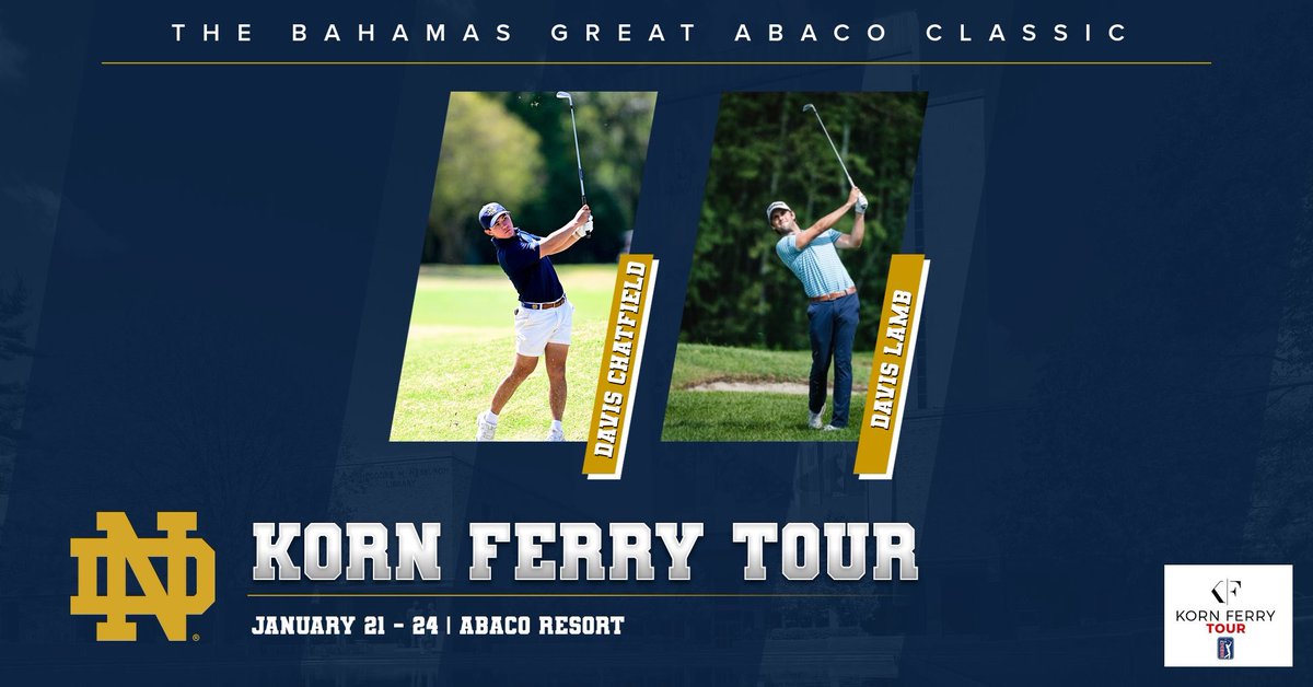 NDMensGolf's tweet photo. Best of luck to our #IrishinthePros this week! Davis Chatfield and Davis Lamb are teeing it up in the @KornFerryTour event in the Bahamas this week.
https://t.co/mQbDAsRA7c
#GoIrishโ๏ธ https://t.co/LKfPKEH9So