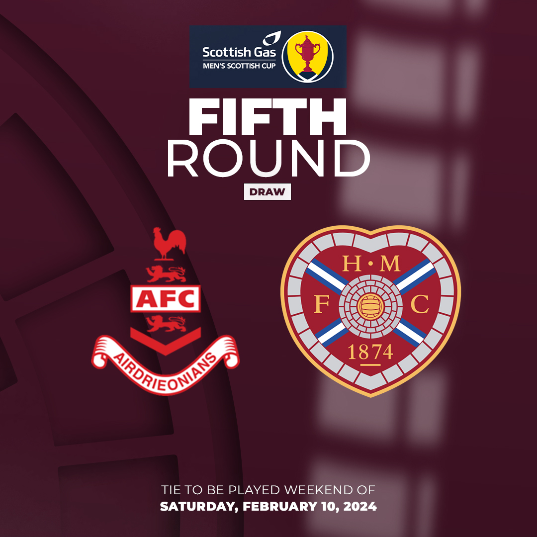 JamTarts's tweet photo. 🏆 Heart of Midlothian has been drawn away to Airdrieonians in the fifth round of the @ScottishCup, with the tie due to be played on the weekend of Feb 10th.

Fixture details will be confirmed in due course. https://t.co/9fISSBEDtc
